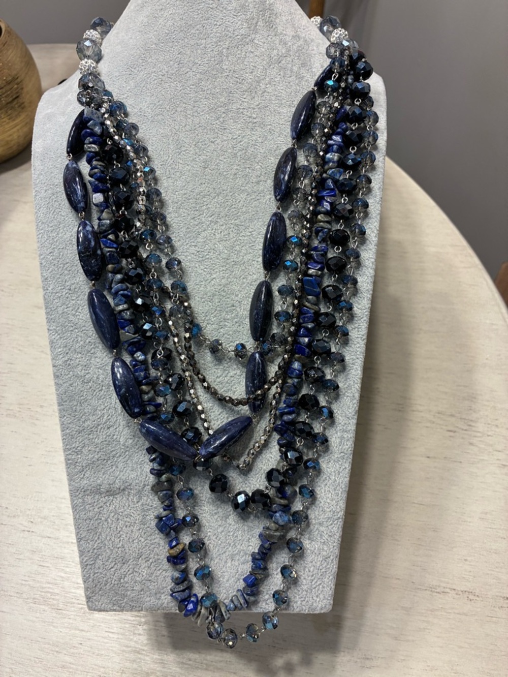 Multi-Strand Blue Beaded Statement Necklace - Women Jewelry by Erica Lyons.
